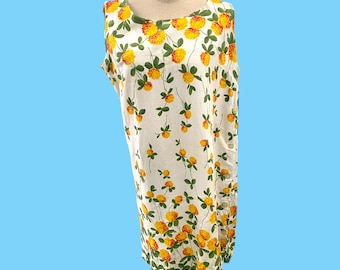 Vintage 1970s Yellow Floral Pattern Cotton Summer Dress Med- Large