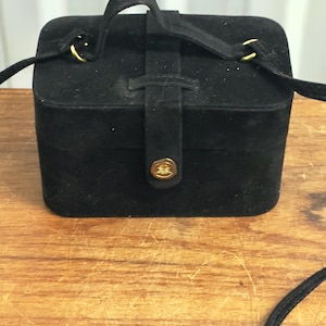 Vintage Schwarz Samt Box Tasche W / Langen Riemen