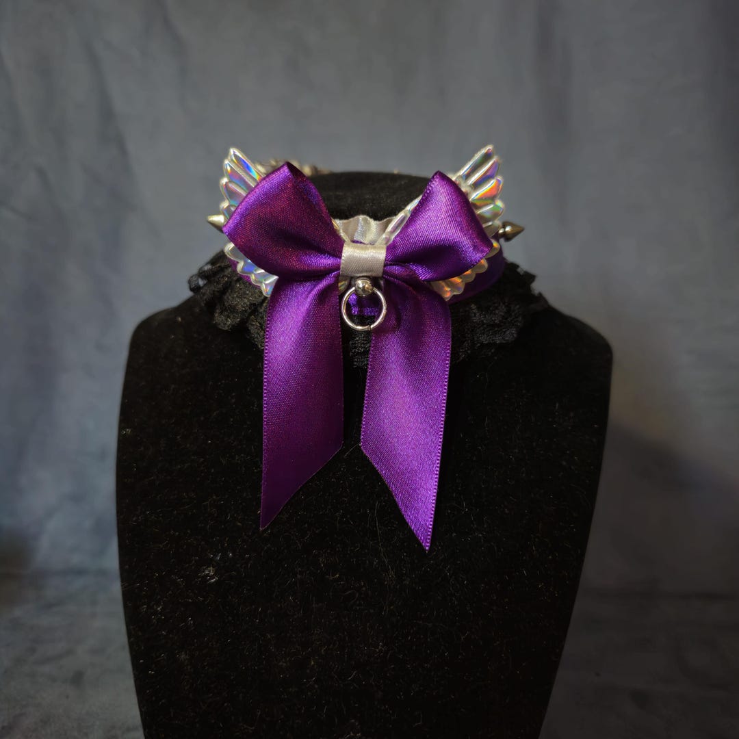 Purple and Silver Winged Choker With Spikes - Petplay - Chokers - Etsy