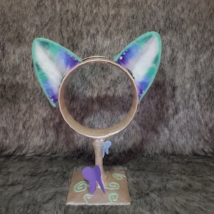 Gay Men Pride Flag Colored Kitten Ears with Rhinestones and Piercing