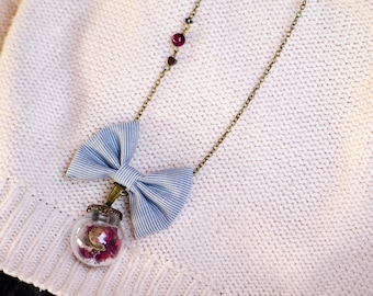 Long Globe Necklace with Red Rose Tea Buds