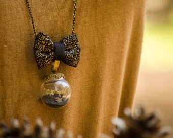 Long Glass Globe Necklace with Hematite Stars