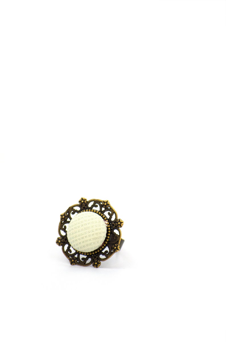 Mint Bronze Button Ring, Vintage Adjustable Ring image 2