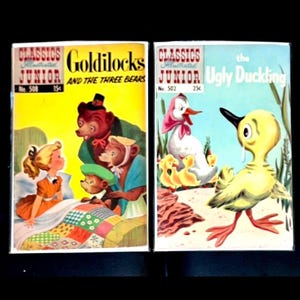 Goldilocks & The Ugly Duckling Classics Illustrated Junior #502 Goldilocks / #508 The Ugly Duckling. Published Nov 1953 and  May 1954