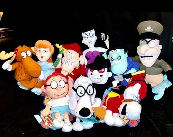 Rocky & Bullwinkle Show Full Set of 12 Vintage 1999-2000 Plushie w Tags Boris, Natasha, Snidely Whiplash Dudley Do-Right, Mr Peabody Sherman
