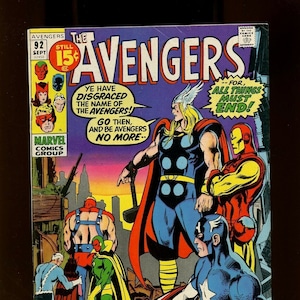 Avengers #92 Sep. 1971 Iconic Neal Adams Cover! Last 0.15 cent issue. The acclaimed Kree/Skrull War Part 4 of 9.  Thor, Nick Fury, Iron Man!