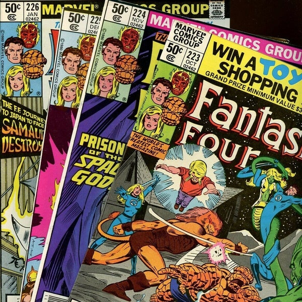 Fantastic Four Comic Book Collection #223-226 Vintage 1980! FF vs Shogun Warriors, Salem Seven, Space age Vikings. Stan Lee, #3 Kirby Cover!