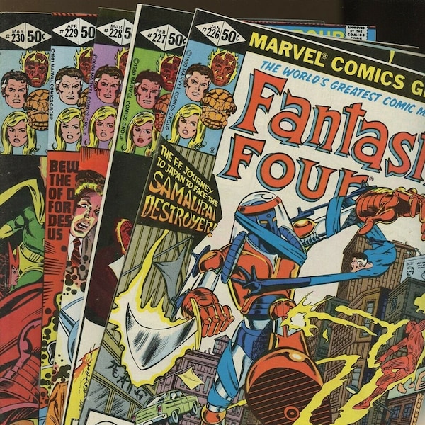 Fantastic Four Comic Book Collection #226, 227, 228, 229 230 Vintage 1980! FF Featuring the epilogue to the Shogun Warriors & The Avengers!