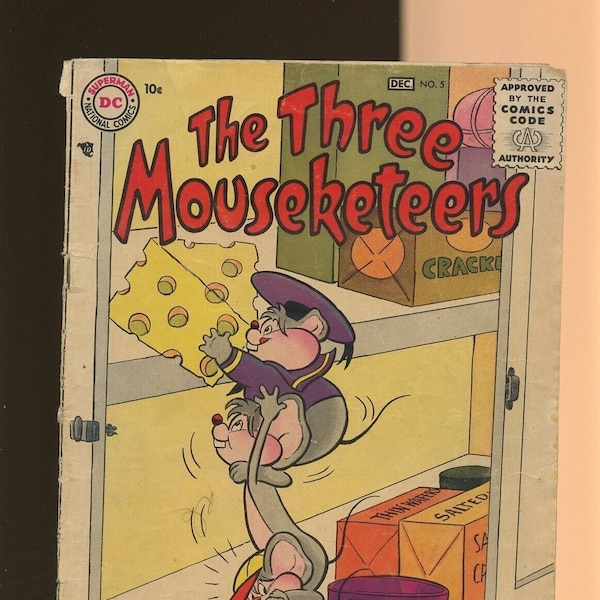 Three Mouseketeers #5 Vintage 1956! Golden Age  DC Funny Animals Sheldon Mayer! Fatsy at the Bat, Hamilton Hawk. Crowded by Crickets, Binky