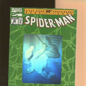 Spider-Man 26 Sep 1992, 30th Anniversary Silver hologram Cover. Spider Man retells Origin. Gatefold Lim poster w/Silver Surfer & Cpt America