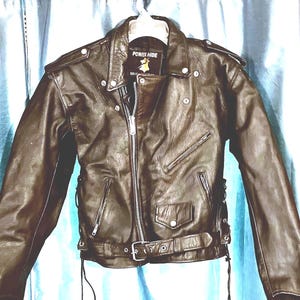 Motorcycle Jacket. Classic Black Genuine Leather Biker Jacket Full Zipper. Power Hide. Original Bad Boy Wear Road Pro Size 40 Fits Small.