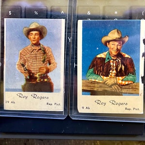 3 Roy Rogers Rare Trading Cards. Vintage 1950’s Trading Cards. Two Roy Roger’s and one of Roy Roger’s with Trigger.