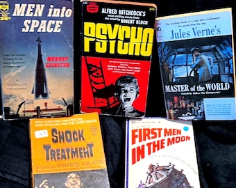 Horror Sci-Fi 1st print 1960s Movie Release PB Books: Psycho, Shock Treatment, Men into Space, First Man in the Moon and Master of the World