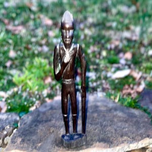 Vintage African  Sculpture. Hand Carved Dark Ebony Wood. Great Looking Detailed Decrortive 14.5” Statue. Ready to gift or display.