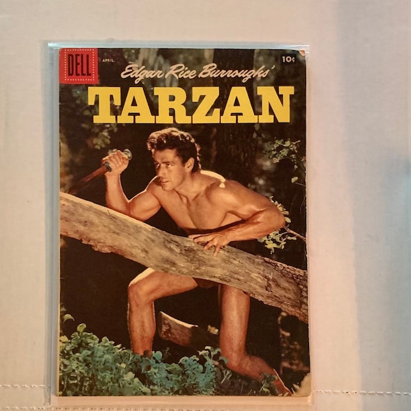 Edgar Rice Burrough’s Tarzan #91 Golden Age Comic Book published in 1957 Gordon Scott photo cover. Gaylord Du Bois scripts, Jesse Marsh art