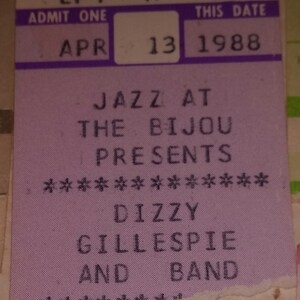Dizzy Gillespie 1988 Konzertkarten Stub. Jazz im Bijou Knoxville, Tennessee.
