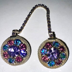 Antique Cloak, Cape Clasp Sweater Clip Fashion Jewelry Purple, Aquamarine, Pink Ruby Originally Acquired 1920&#39;s at Martha Washington College
