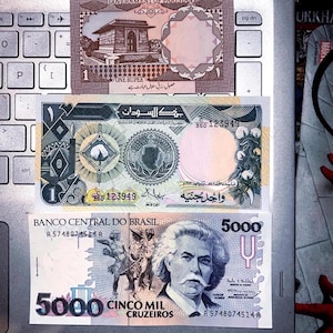 World Currency Collection.  International Banknote Various Dates, Denominations & Dollar Exchange Rates of Paper Money From Around the Globe