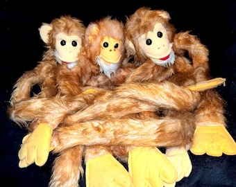 Furry Huggems Monkey Vintage 1980 Hand PUPPETS Original Full Body Wrap Around Hanging, Hugging, Long Leg, Long Arm, Velcro type Hands & Feet