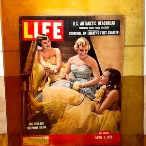 Life Magazine April 1956. Max Urkowitz being ignored by New Yorkers while lying injured in the snow. Winston Churchill. US in Antartica NICE