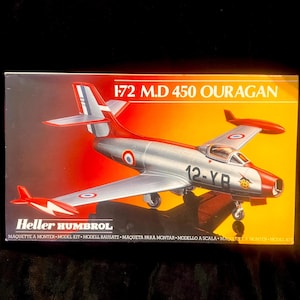 1/72 Heller M.D. 450 Ouragn Vintage Aircraft Scale Model Kit. All parts complete factory sealed NIB Mint.