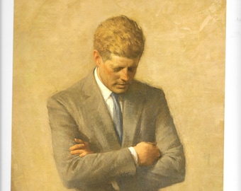 John F. Kennedy Historical White House art prints from John Fitzgerald Kennedy, 1970 Aaron Shiklery b 1922 Oil on canvas reproduction 9.5x14