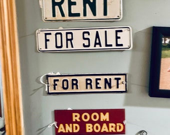 Room And Board Vintage For Rent, For Sale metal tin signs. Pre AirBnB 1940s-60s B&B, Motel, Boarding House Beveled Edge Reflective Hetrolite