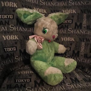 Vintage Plush GREEN TRADING Rabbit Bunny Eyes Open and Close USA