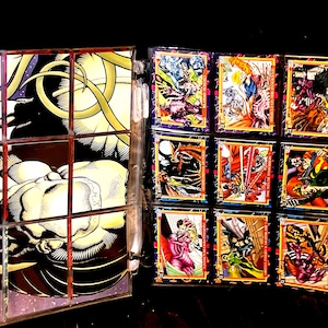 1993 SkyBox DC Comics Bloodlines Trading Cards with Full Puzzle Card Backs Assembled in Clear Collectable Protective Card Display Sheets