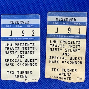 Travis Tritt und Marty Stewart Konzertkarten-Stäbchen 1992 Tex Turner Arena in der Lincoln Lincolngraduierung der Universität.