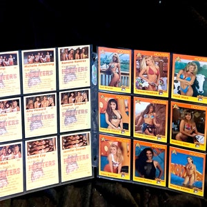 Hooters Calendar Girls Trading Cards Vintage 1994 Sheets of Hooter Girls Trading Cards in clear plastic card dividers.