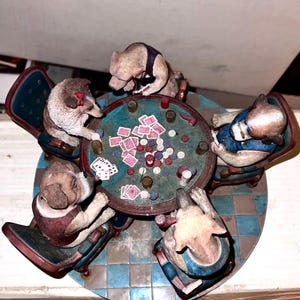 Dogs Playing Poker! Vintage Gambling Dogs Betting, Raising, Folding, Peaking  with Dog Damage Discounted to Under Half of the Average Price