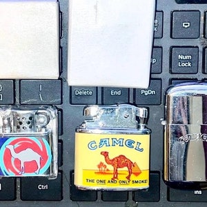 Camel Cigarette Lighters. Vintage 1990s Large Chrome, Silver, Mini, Cigarette Pack Style. “I’d  walk a mile for a camel” Joe Cool!