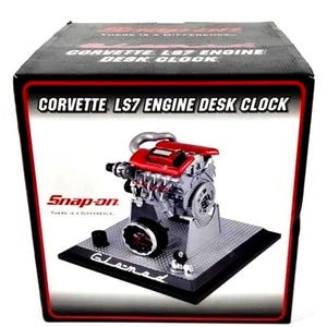 Snap-On Tools Corvette LS7 Engine Desk Clock, 1:6 Scale NIB HTF Engine Sound, Working Belt/Flywheel