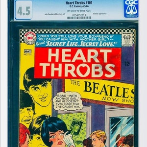 Heart Throbs #101 CGC 4.5 VG+ Beatles Cover! Vintage 1966 DC Comics Featuring The Beatles Graded 4.5 Very Good Plus w/ Ow to White Pages