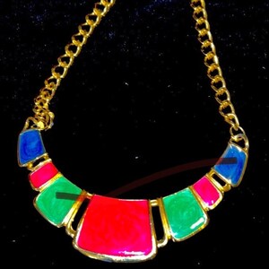 Multicolored Vintage 80s Chunky Pop Art Necklace.  Big Bold and Bright Accessorizing Statement Jewelry