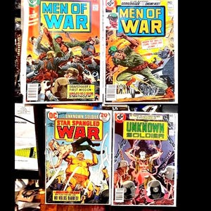 DC War Comics 1973-1979 Collection of 0.20, 0.35, 0.40 cent covers. Men of War #3 & 20, Star Spangled War #173, Unknown Soldier #231.