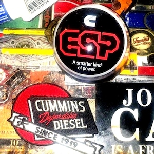 Vintage Cummins Diesel Rare Uniform Patch, ESP Paperweight, Pins  "Dependable Diesel Since 1919"  "A Different Kind of Power" "Every Time" +