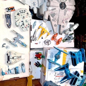 Star Wars Spacecraft Collection Includes Large n Smaller Millennium Falcon, 4 types TIE Fighters, Solar Sailor, Lambda Shuttle Over 25 items