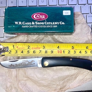 Case XX Tested 4 Dot Vintage 2000 Black Sod Buster Jr NIB Original Box 2137 SS Single Blade Folding Pocket Knife Factory Edge, Brass Liner.
