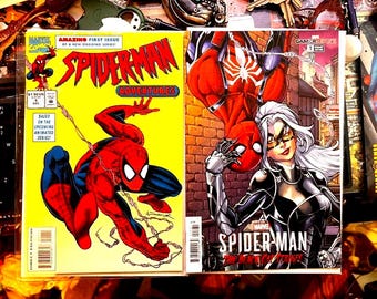 Spider Man Black Cat Two 4 1 Variant Bundle! 1994 Spider-Man Adventures #1 Yellow NF Cover + Spider-Man Black Cat Strikes #1 Nauck Variant.