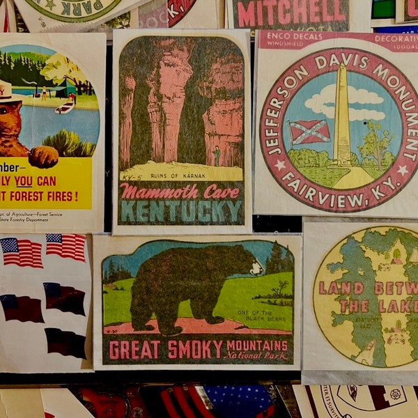 Vintage KY State Travel Decals Original Lindgren-Turner and Enco Decals Travel Attractions. Water trans stickers Windshields, Luggage