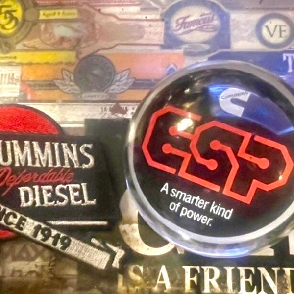 Vintage Cummins Diesel Rare Uniform Patch, ESP Paperweight, Pins  "Dependable Diesel Since 1919"  "A Different Kind of Power" "Every Time" +