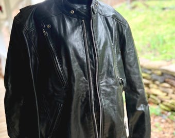 Classic Black Leather Full Zipper Motorcycle Jacket XXL  First Apparel  Black Leather Biker Jacket.