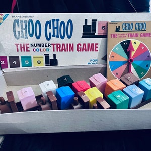 Vintage Rare Transogram Choo Choo The Number Color Train Game woth original box and instructions  very HTF 1963 edition brown train & tracks