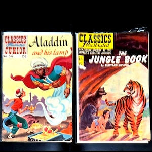 Aladdin / The Jungle Book Classics Illustrated Junior #516 Aladdin (1969 print) Classics Illustrated #83 The Jungle Book 1951 Painted Cover