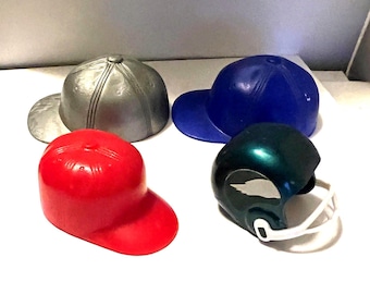 Vintage Pencil Sharpeners Red, Blue and Silver Baseball Hats. Green Philadelphia Eagles Football Helmet.