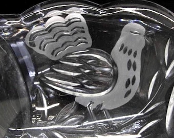 Lead Crystal Rooster Bowl 1970's Candy Dish Decorative Serving Bowl