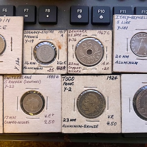 Vintage 1888-1967 World Coin Collection NO Mystery! British 6 Pence, Togo Franc, Coins of Denmark, Italy, Germany, Switzerland, Netherlands!