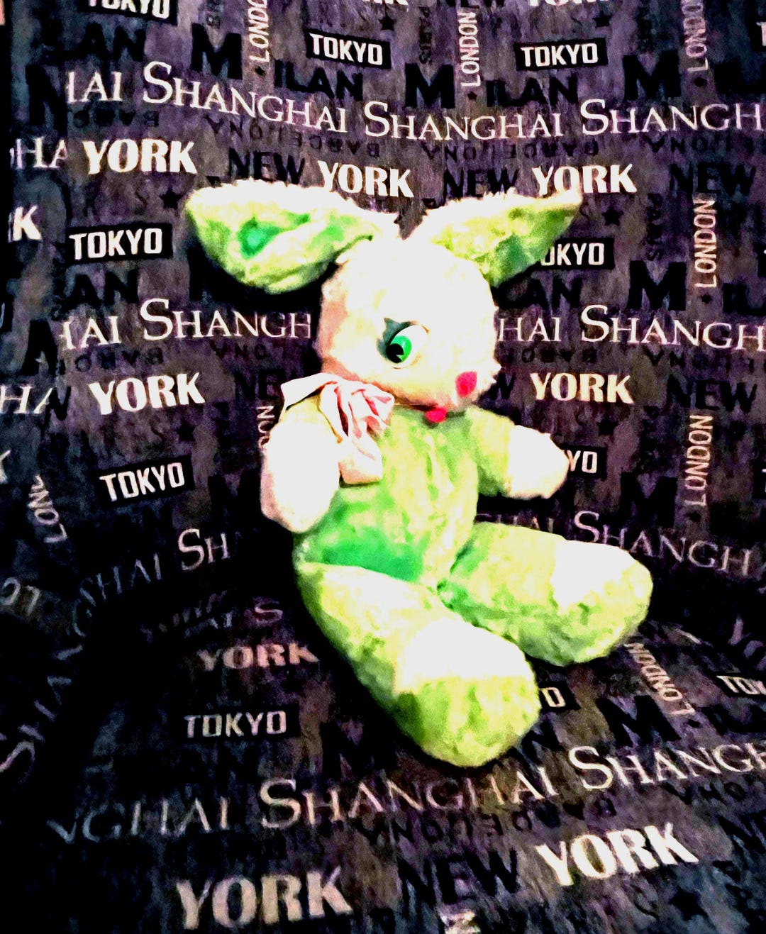 Bunny Rabbit Plushie Big Eyed Green and White. Vintage Stuffed Animals ...
